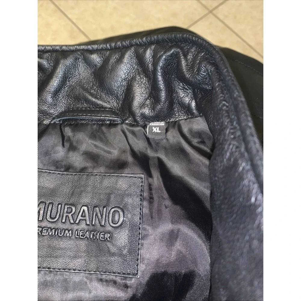 Murano Black Leather Vest Size XL . Full zip. Pockets